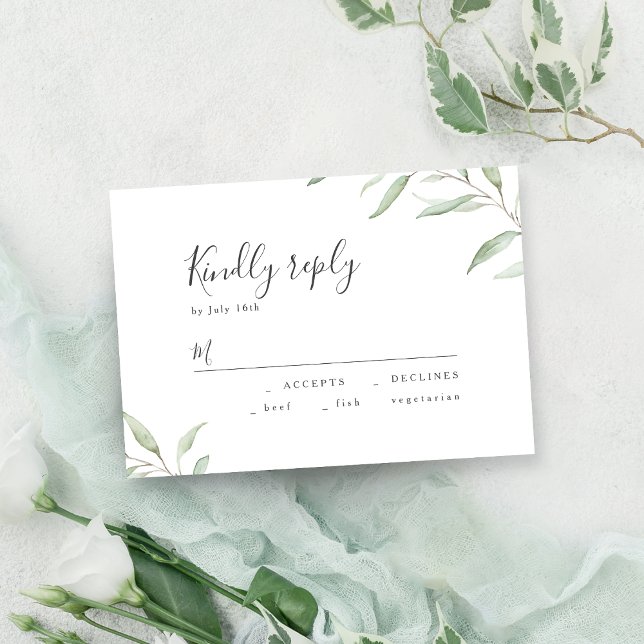 Minimal botanisk, grön bröllop OSA (Minimal greenery botanical rustic wedding RSVP)