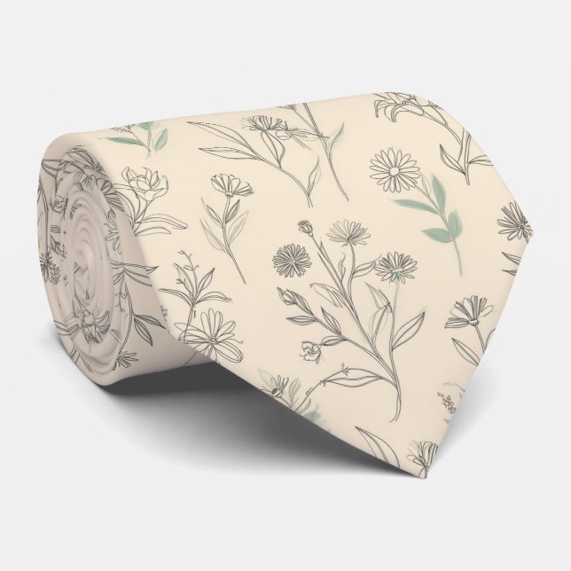 Minimal botanisk linje blomster mönster slips (Rullad)