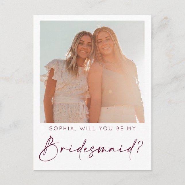 Minimal Bridesmaid Frieri kort med foto (Framsida)