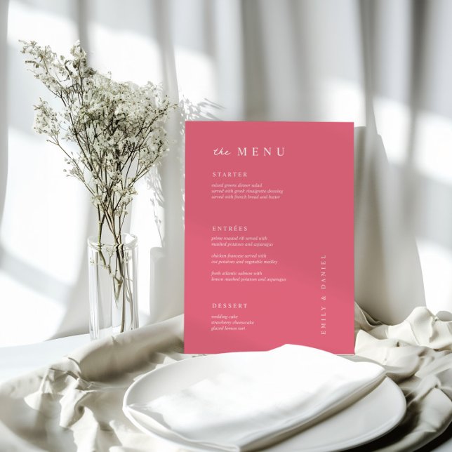 Minimal BRIGHT ROSA Bröllop MENU Meny (Skapare uppladdad)