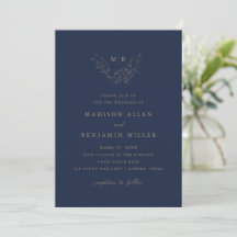 Minimal Bröllop med Navy Guld Botanisk Monogram