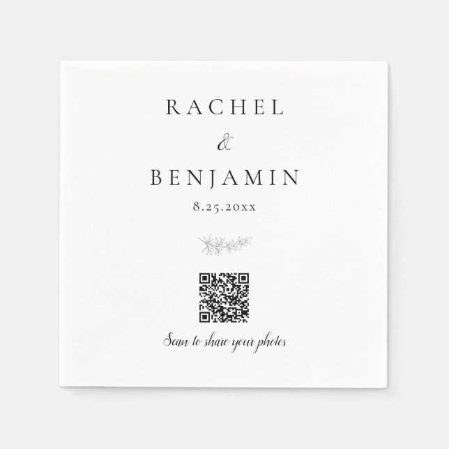 Minimal Bröllops QR-kod Foto Delning Elegant Pappersservett (Framsidan)