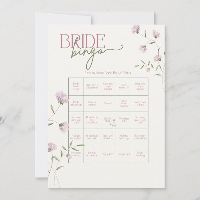 Minimal Bröllopsblomster-Bingo Inbjudningar (Framsida)