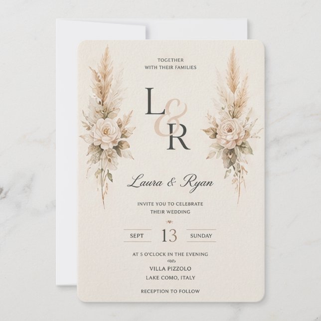 Minimal Bröllopsinbjudan Mall med Blommotiv (Framsida)