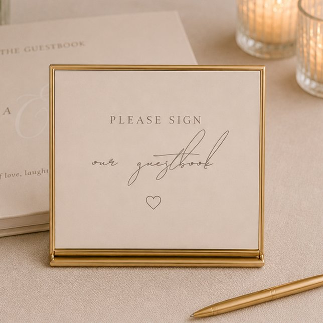 Minimal bröllordsbordsskylt i kakaobrun för gäster (Minimal Cocoa Brown Guestbook Wedding Table Sign)