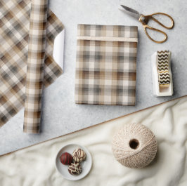 Minimal Brown Plaid Holiday Presentpapper