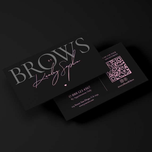 Minimal Brows Artist Svart Rosa Estetik Visitkort (Minimal Brows Artist Black Pink Aesthetic Business Card
)