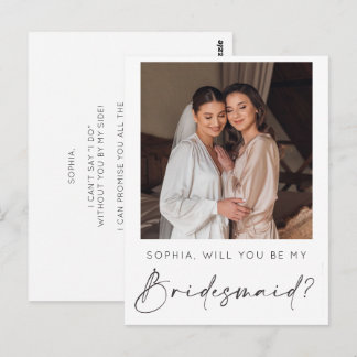 Minimal brudtärna-förslags kort med foto och hands