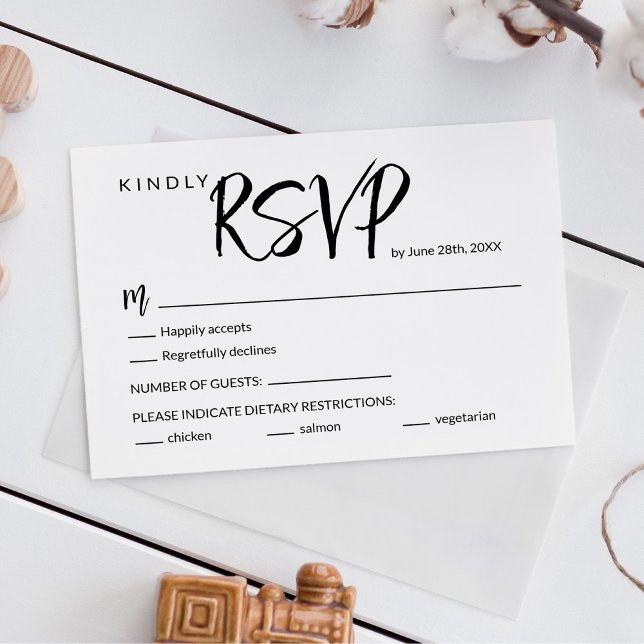 Minimal Brush Calligraphy Wedding RSVP Card OSA Kort (Skapare uppladdad)