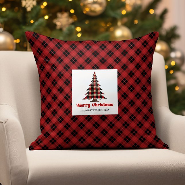 Minimal Buffalo Plaid Christmas Trees Name Pillow Kudde (Minimal Buffalo Plaid Christmas Trees Name Pillow)