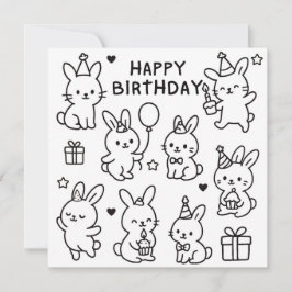 Minimal Bunny Doodle Birthday Card Kort