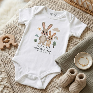 Minimal Bunny Mom Baby First Mothers Day Design T Shirt