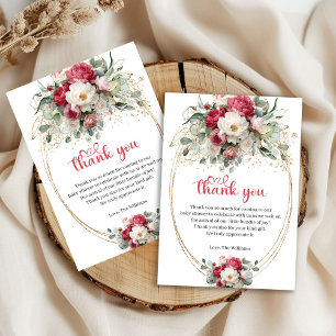 Minimal burgunder vit floral baby shower tack kort