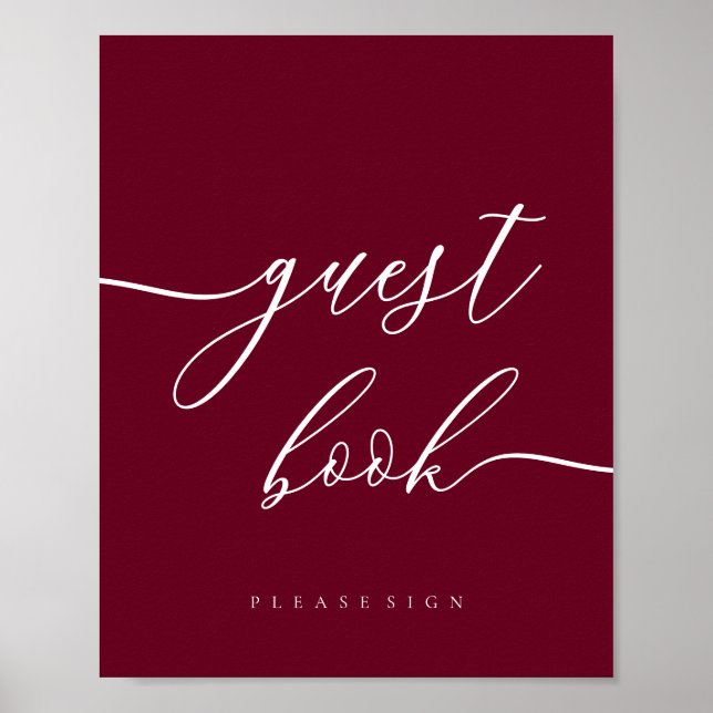 Minimal burgunderfärgad ceremoni firande fest gäst poster (Framsidan)