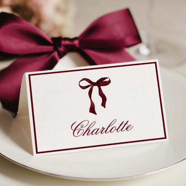 Minimal Burgundy Bow Place Card Bordsnummer (Skapare uppladdad)