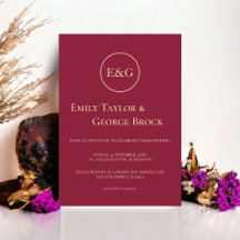 Minimal Burgundy Guld Luxury Monogram Chic Bröllop