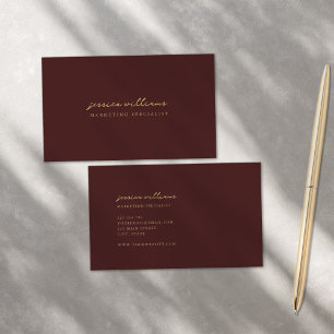 Minimal Burgundy Guld-skript Visitkort