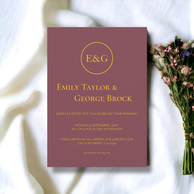 Minimal burgundy Guld-typografi Elegant bröllop Inbjudningar (Skapare uppladdad)