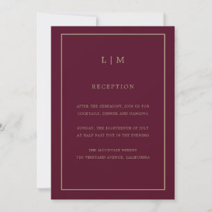 Minimal Burgundy Monogram Simple Elegant bröllop Inbjudningar