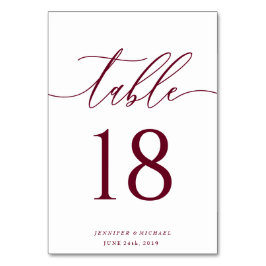 Minimal burgundy namnteckning typifierad bordsnummer