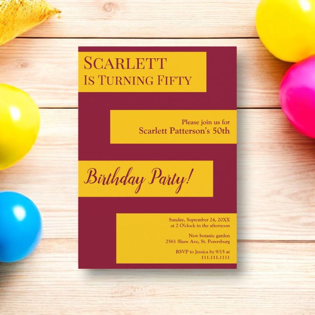 Minimal burgundy och Guld Elegant 50:e födelsedage Inbjudningar (Skapare uppladdad)