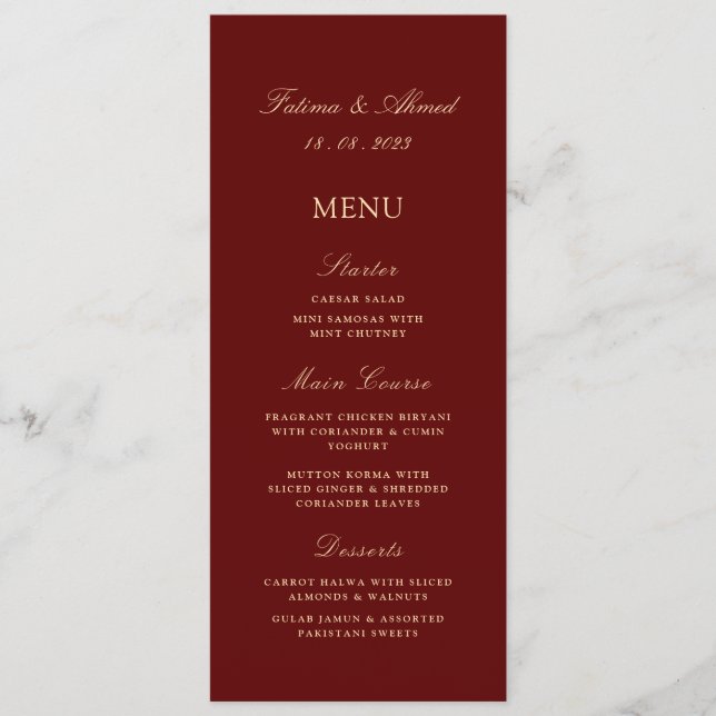 Minimal burgundy Red Muslim Bröllop Meny (Framsida)