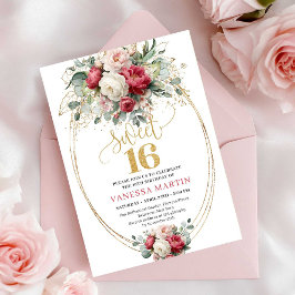 Minimal Burgundy White Gold Sweet Sixteen Invite Inbjudningar