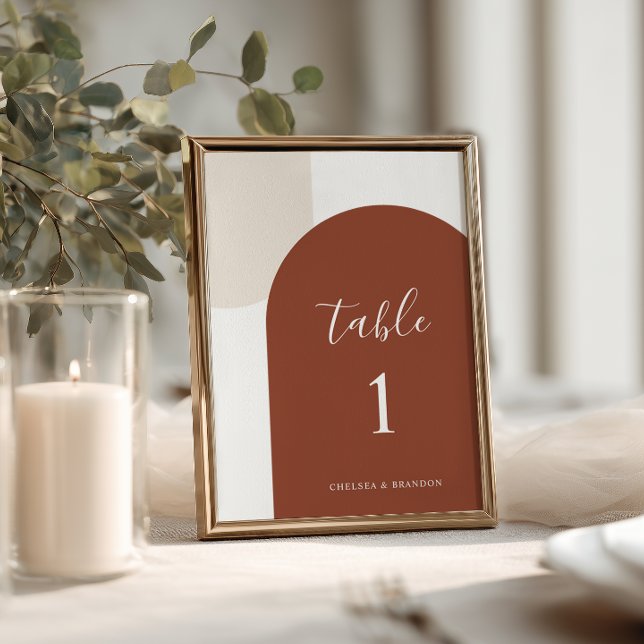 Minimal Burnt Orange Rustic Boho Arch Table Number Bordsnummer (Skapare uppladdad)