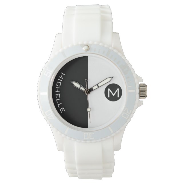 Minimal BW-raster, monogrammad Armbandsur (Framsida)