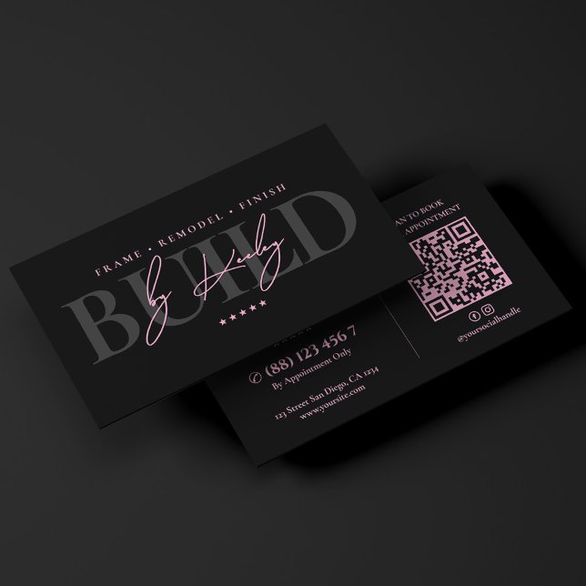 Minimal byggare rosa svart entreprenör visitkort (Minimal Construction Builder Pink Black Contractor Business Card
)