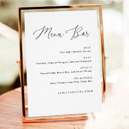 Minimal Calligraphy Bröllop Drinks Menu pub Sign Poster