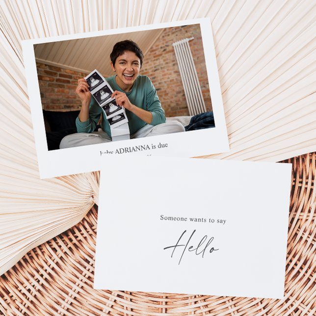 Minimal Calligraphy Hello Baby Announcement Card Tack Kort (Skapare uppladdad)