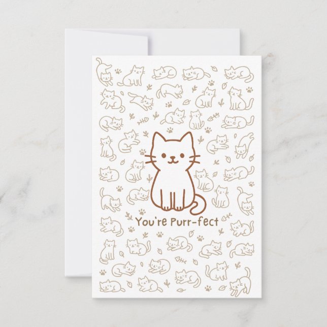 Minimal Cat Doodle Card | Line Drawing Tack Kort (Framsida)