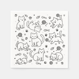 Minimal Cat Doodle Paper Napkin Pappersservett