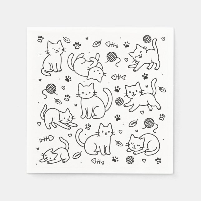 Minimal Cat Doodle Paper Napkin Pappersservett (Framsidan)