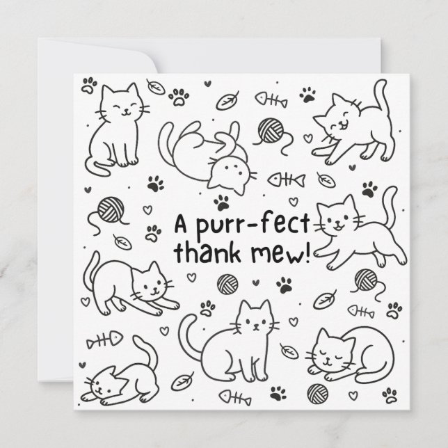 Minimal Cat Doodle Thank You Card (Framsida)