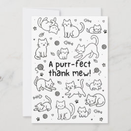 Minimal Cat Doodle Thank You Card Tack Kort