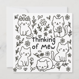 Minimal Cat Doodle Thinking of You Card Kort