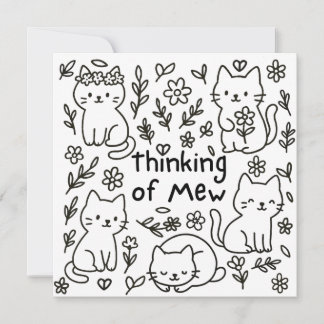 Minimal Cat Doodle Thinking of You Card Kort