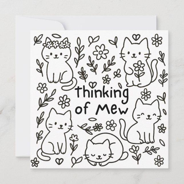 Minimal Cat Doodle Thinking of You Card Kort (Framsida)