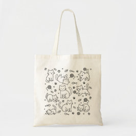 Minimal Cat Doodle Tote Bag Line Drawing Art Tygkasse