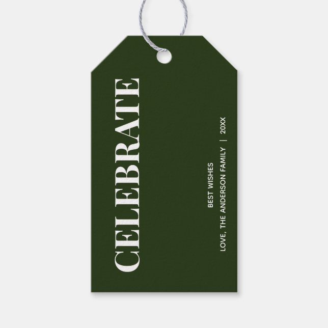 Minimal CELEBRATE | Forest Green Holiday Presentetikett (Framsidan)