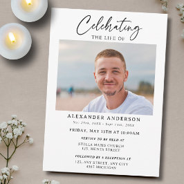 Minimal Celebration of Life Black White Funeral Inbjudningar