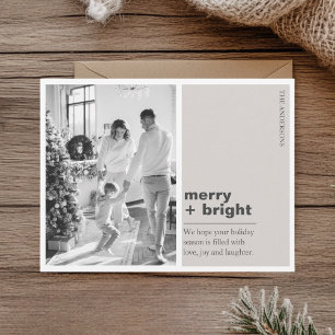 Minimal champagne beige Merry + Bright julkort Vykort
