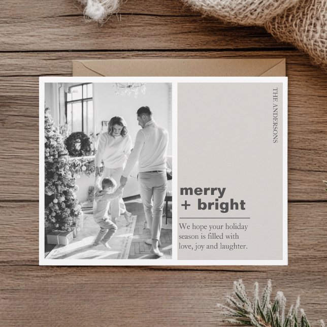 Minimal champagne beige Merry + Bright julkort  Vykort (Skapare uppladdad)