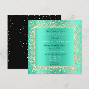 Minimal Champagne Guld Svart Konfetti Mint Aqua Inbjudningar