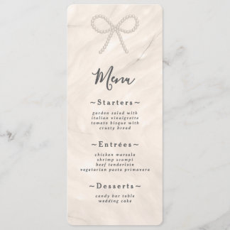 Minimal Champagne Pearl Bow Wedding Reception Meny