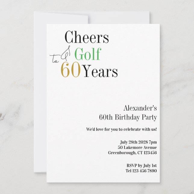 Minimal Cheers 60 år Golf 60:e Födelsedagsfesten Inbjudningar (Framsida)