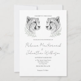 Minimal Cheetah Chic Svart Skrift Stor Katt Bröllo Inbjudningar