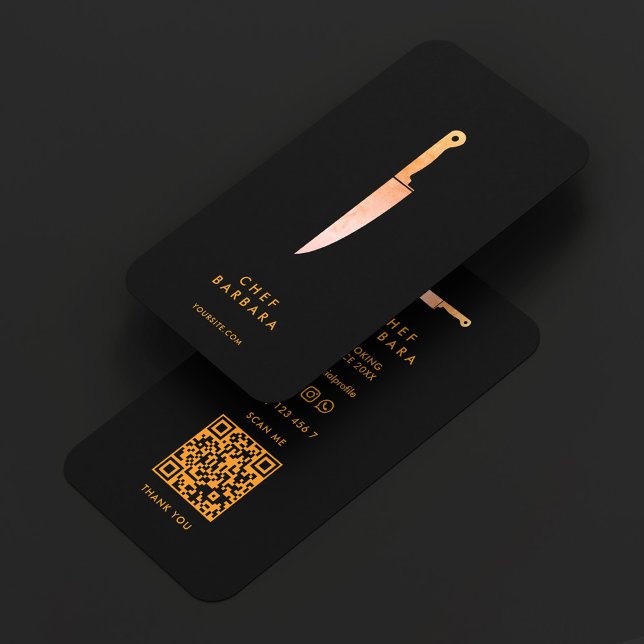 Minimal Chef Black Orange Knife Restaurant Visitkort (Minimal Chef Black Orange Knife Restaurant Business Card
)